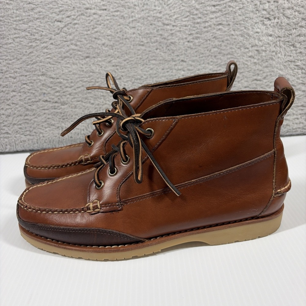 Lucky Brand Brown Leather Moc Toe Boots Mens 9.5 Brown Heritage Americana Retro